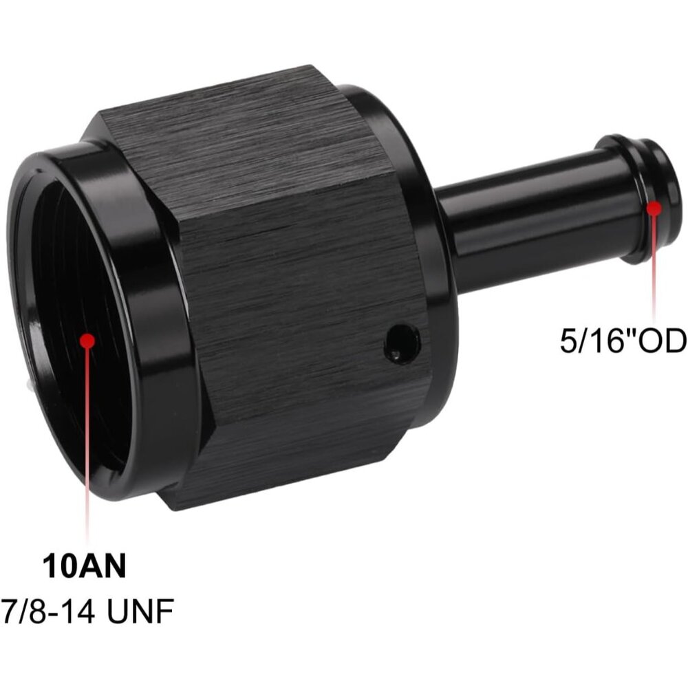10AN Female to 5/16 Barb Hose Fitting Adapter Straight Swivel Aluminum Black - Picture 2 of 4